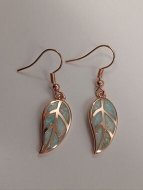 NEW! Goldoro Rose Gold Filles Leaf Lab Opal Drop Earrings - Never Worn